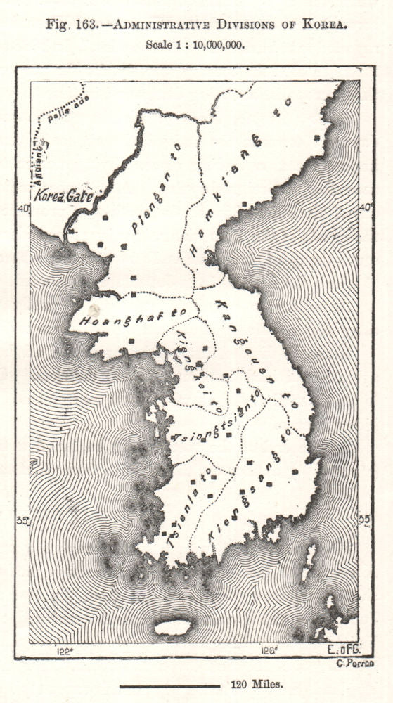 Administrative Divisions of Korea. Sketch map 1885 old antique plan chart